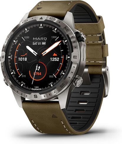 Garmin MARQ Adventurer (Gen 2) Smartwatch, Titanium Case, Sapphire Lens, AMOLED Display, Outdoor Navigation, Leather/FKM Strap + Silicone Band, 010-02648-30 (Renewed) in Saudi Arabia