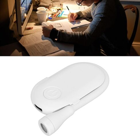 Jeanoko Mini Clamp/Holder On Lamp Flexible Neck USB Rechargeable Reading Light for Travel Camping, White in Saudi Arabia