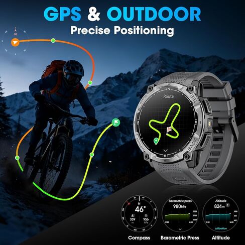 Military Smart Watch for Men with GPS, 1.43" AMOLED Bluetooth Call, LED Flashlight, Rugged Tactical Watch for Android iOS, 3ATM Waterproof Fitness Tracker with Heart Rate Pedometer (Black) in Saudi Arabia