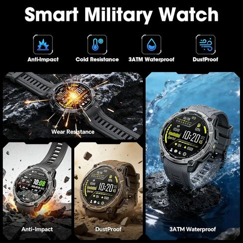 Military Smart Watch for Men with GPS, 1.43" AMOLED Bluetooth Call, LED Flashlight, Rugged Tactical Watch for Android iOS, 3ATM Waterproof Fitness Tracker with Heart Rate Pedometer (Black) in Saudi Arabia