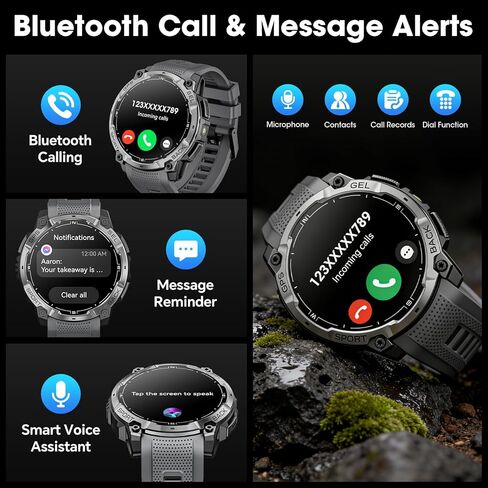 Military Smart Watch for Men with GPS, 1.43" AMOLED Bluetooth Call, LED Flashlight, Rugged Tactical Watch for Android iOS, 3ATM Waterproof Fitness Tracker with Heart Rate Pedometer (Black) in Saudi Arabia