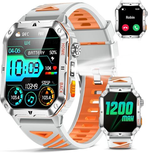 Military Smart Watches for Men, 2.01" HD Screen, 30-Day Battery, 5ATM Waterproof, LED Flashlight, Heart Rate & Sleep Monitor, 110+ Sports Modes, 2 Watch Bands, Android iOS in Saudi Arabia