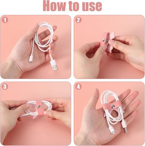 10pcs Pink Bow Cord Organizers, PU Leather Cable Holder Straps Bowknot Electronic Device Cord Management Ties for Storing Chargers and Earphones in Saudi Arabia