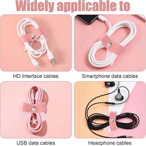 10pcs Pink Bow Cord Organizers, PU Leather Cable Holder Straps Bowknot Electronic Device Cord Management Ties for Storing Chargers and Earphones in Saudi Arabia