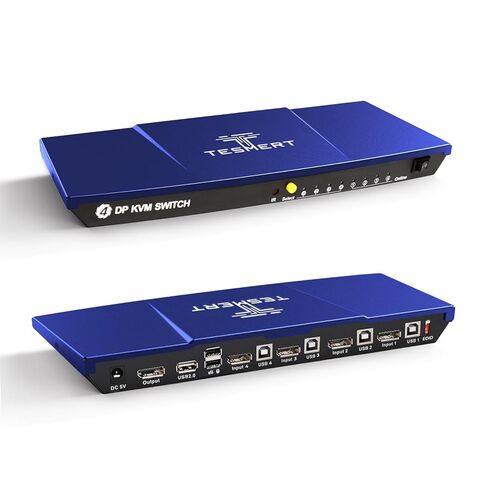 4K @ 144 هرتز DisplayPort KVM Switch 4 كمبيوتر 1 شاشة، DP 1.4 KVM Switches لـ 4 أجهزة كمبيوتر، محاكي EDID، مسح تلقائي، HDR، HDCP 2.2، سلسلة ديزي، مفتاح تشغيل سريع للتحكم عن بعد بالأشعة تحت الحمراء، 4 كابل USB 1.5 متر DP in Kuwait