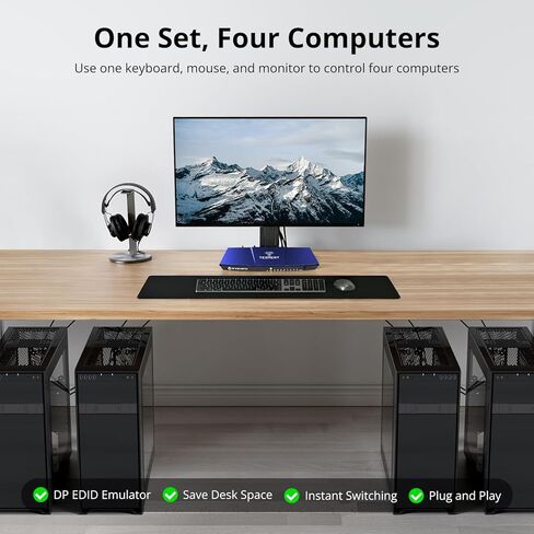 4K @ 144 هرتز DisplayPort KVM Switch 4 كمبيوتر 1 شاشة، DP 1.4 KVM Switches لـ 4 أجهزة كمبيوتر، محاكي EDID، مسح تلقائي، HDR، HDCP 2.2، سلسلة ديزي، مفتاح تشغيل سريع للتحكم عن بعد بالأشعة تحت الحمراء، 4 كابل USB 1.5 متر DP in Kuwait