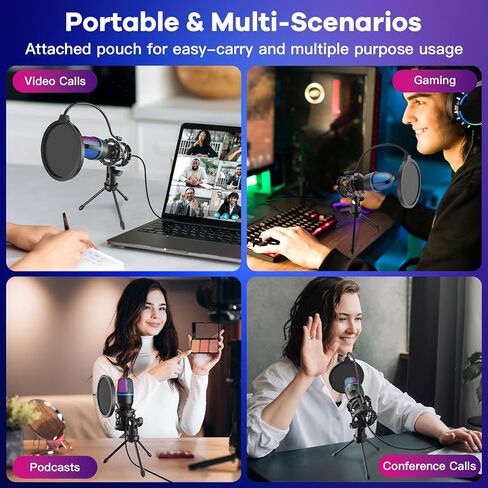 USB PC Condenser Microphone, RGB Light with Tripod & Accessories for PS4/5 Podcast Streaming in Saudi Arabia