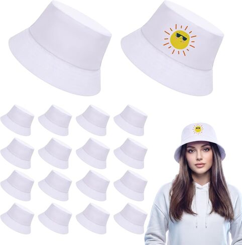 16 PCS Sublimation Bucket Hats Bulk White DIY Summer Sublimation Blank Hat Bucket Hats for Men Women Adults Travel Fishing Outdoor Sports in Saudi Arabia
