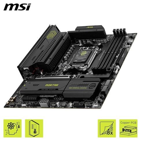 اللوحة الأم MSI MAG B850M Mortar WiFi، mATX - تدعم معالجات AMD Ryzen 9000/8000 / 7000، AM5-60A SPS VRM، DDR5 Memory Boost 8200+ MT/s (OC)، PCIe 5.0 x16، M.2 Gen5، Wi-Fi 7، 5G LAN (متجدد) in Kuwait