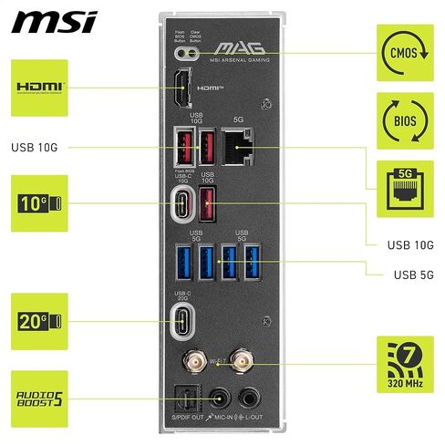 اللوحة الأم MSI MAG B850M Mortar WiFi، mATX - تدعم معالجات AMD Ryzen 9000/8000 / 7000، AM5-60A SPS VRM، DDR5 Memory Boost 8200+ MT/s (OC)، PCIe 5.0 x16، M.2 Gen5، Wi-Fi 7، 5G LAN (متجدد) in Kuwait