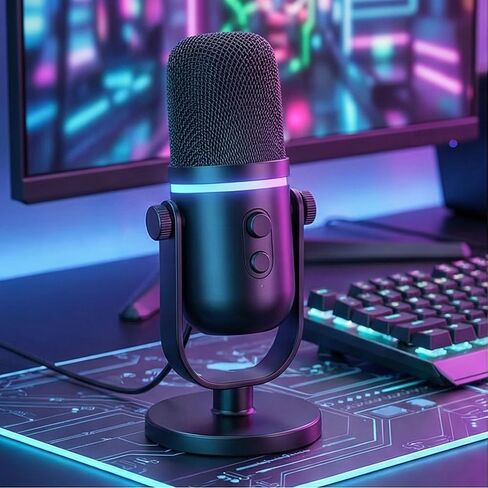 RGB Condenser Mic for Streaming & Podcasting | USB HD Recording, Noise Reduction, Real-Time Monitoring | PC & Mobile Compatible in Saudi Arabia