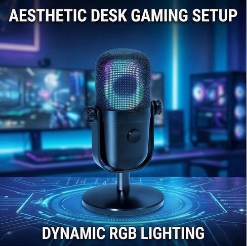 RGB Condenser Mic for Streaming & Podcasting | USB HD Recording, Noise Reduction, Real-Time Monitoring | PC & Mobile Compatible in Saudi Arabia