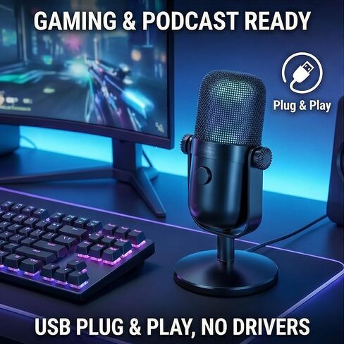 RGB Condenser Mic for Streaming & Podcasting | USB HD Recording, Noise Reduction, Real-Time Monitoring | PC & Mobile Compatible in Saudi Arabia
