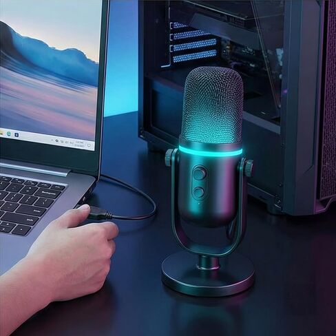 RGB Condenser Mic for Streaming & Podcasting | USB HD Recording, Noise Reduction, Real-Time Monitoring | PC & Mobile Compatible in Saudi Arabia