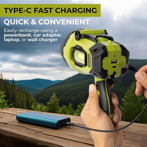Camping Lantern Rechargeable - Led Spotlight Flashlight 90,000LM With 10,000mAh (6 To 12 Hours Of Runtime) - Usb-c Fast Charging- Outdoor Handheld Spotlight For Camping, Flash Lights For Emergency in Kuwait