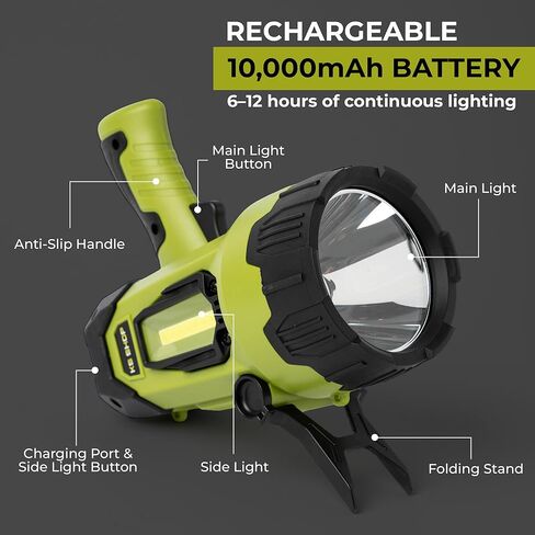 Camping Lantern Rechargeable - Led Spotlight Flashlight 90,000LM With 10,000mAh (6 To 12 Hours Of Runtime) - Usb-c Fast Charging- Outdoor Handheld Spotlight For Camping, Flash Lights For Emergency in Kuwait