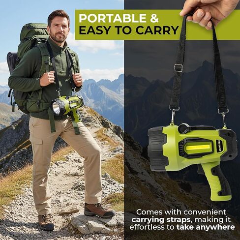 Camping Lantern Rechargeable - Led Spotlight Flashlight 90,000LM With 10,000mAh (6 To 12 Hours Of Runtime) - Usb-c Fast Charging- Outdoor Handheld Spotlight For Camping, Flash Lights For Emergency in Kuwait