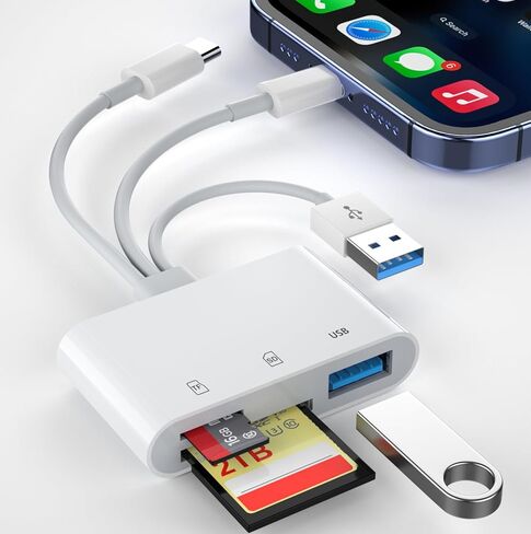 قارئ بطاقة SD 3 في 1 - محول كاميرا USB لايتنينغ إلى USB مع فتحات SD/Micro SD ومنفذ USB، التوصيل والتشغيل Lightning/USB-C/USB-A 3 واجهات محول بطاقة SD لأجهزة iPhone 17/16/15/14/13/iPad/Android in Saudi Arabia