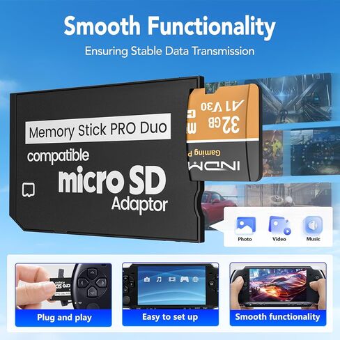 محول Memory Stick PRO Duo مع بطاقة Micro SD سعة 32 جيجابايت، وبطاقة Micro SD/SDHC/SDXC إلى بطاقة Memory Stick PRO Duo MagicGate المتوافقة مع كاميرا PSP 1000/2000/3000/Cybershot وكاميرا Handycam، والهاتف الخلوي in Kuwait