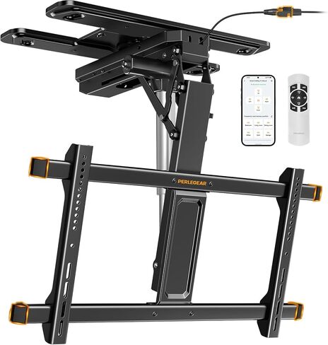 Perlegear Electric Ceiling TV Mount with App & Remote, Motorized Ceiling Mount Full Motion for 32″-75″ Flat and Curved TVs up to 110 lbs, Max VESA 600x400mm, Flip Down TV Mount for Flat Roof, PGCM12B in Saudi Arabia