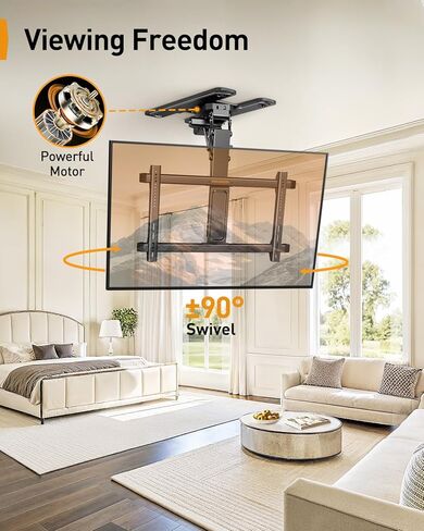 Perlegear Electric Ceiling TV Mount with App & Remote, Motorized Ceiling Mount Full Motion for 32″-75″ Flat and Curved TVs up to 110 lbs, Max VESA 600x400mm, Flip Down TV Mount for Flat Roof, PGCM12B in Saudi Arabia