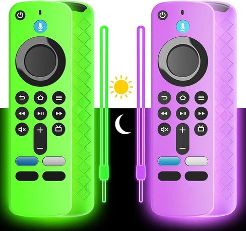 (عبوتان) غطاء عن بعد من السيليكون الناعم لـ (أحدث طراز) Stick HD، أجهزة التحكم عن بعد 4K، غطاء لاصق يتوهج في الظلام، جراب واقٍ مقاوم للانزلاق مضاد للصدمات مع حبل (أخضر متوهج وأرجواني متوهج) in Kuwait