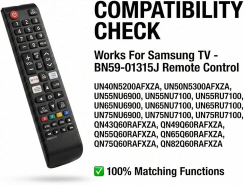 جهاز تحكم بديل BN59-01315J لتلفزيون Samsung الذكي، لا يتطلب الإعداد مع مفاتيح التشغيل السريع لـ Netflix لـ Prime Video لتلفزيون Samsung Plus وAAA*2 بطاريتان متضمنتان in Kuwait