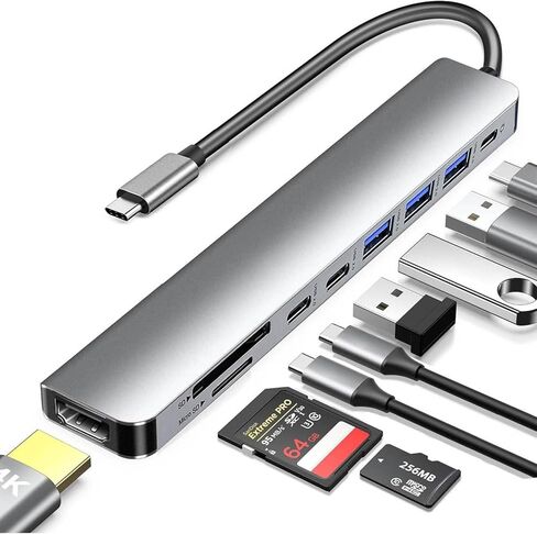 محول USB C Hub HDMI للشاشة، قاعدة توصيل كمبيوتر محمول 9 في 1 USB من النوع C مع HDMI 4K، قارئ بطاقات SD/TF، ​​100 وات PD، USB 3.0/2.0، منافذ بيانات USB C متوافقة مع MacBook Pro، XPS المزيد in Saudi Arabia