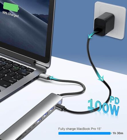 محول USB C Hub HDMI للشاشة، قاعدة توصيل كمبيوتر محمول 9 في 1 USB من النوع C مع HDMI 4K، قارئ بطاقات SD/TF، ​​100 وات PD، USB 3.0/2.0، منافذ بيانات USB C متوافقة مع MacBook Pro، XPS المزيد in Saudi Arabia