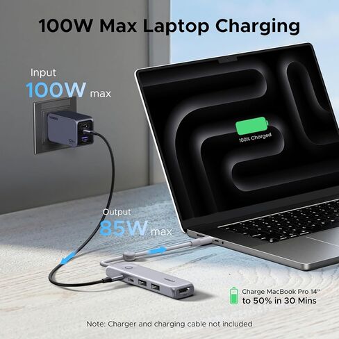 UGREEN USB C Hub 5-in-1 Revodok, Slim Portable USB-C Adapter with 100W PD Charging, 4K@60Hz HDMI, 10Gbps USB 3.2 Data Ports, Lock-Screen Button & Cable Clip for MacBook Air/Pro, iPad, Laptops in Saudi Arabia