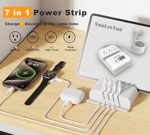 Surge Protector Power Strip Outlet Extender 4 USB Charging Station with Multi Outlet,6FT Flat Plug Extension Cord 3 AC with Overload Protection ETL Certified for Office Home in Saudi Arabia