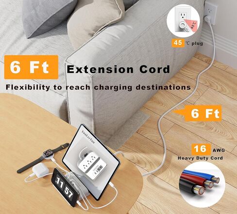 Surge Protector Power Strip Outlet Extender 4 USB Charging Station with Multi Outlet,6FT Flat Plug Extension Cord 3 AC with Overload Protection ETL Certified for Office Home in Saudi Arabia