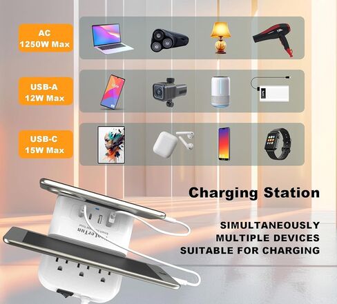 Surge Protector Power Strip Outlet Extender 4 USB Charging Station with Multi Outlet,6FT Flat Plug Extension Cord 3 AC with Overload Protection ETL Certified for Office Home in Saudi Arabia