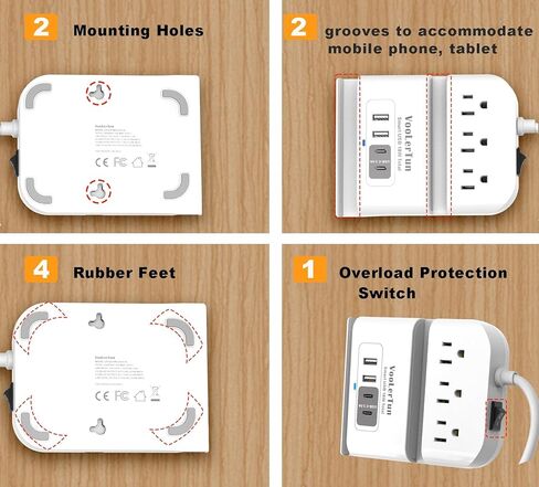Surge Protector Power Strip Outlet Extender 4 USB Charging Station with Multi Outlet,6FT Flat Plug Extension Cord 3 AC with Overload Protection ETL Certified for Office Home in Saudi Arabia