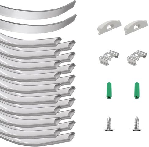 Aluminum Channel 3.3ft/1Meter for 12.5mm Wide Strip, Bendable LED Strip Light Channel Wall Indirect Lighting Recessed Aluminum LED for Wall Drywall (Silver Channel White Cover, 3.3FT 20Pack) in Saudi Arabia