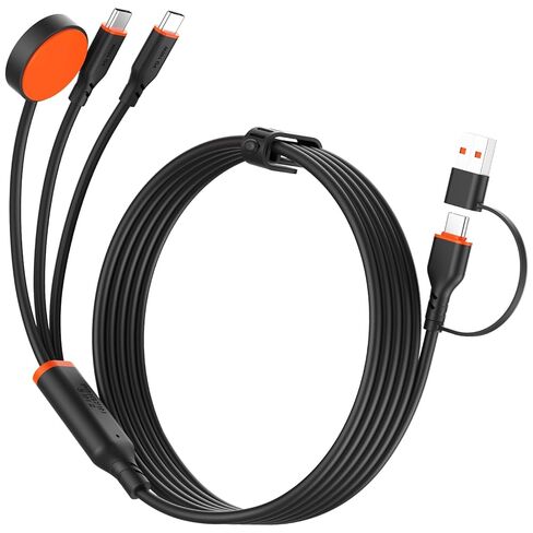 كابل شحن متعدد 3 في 2 من Travel Essentials بقدرة 100 وات USB A/C إلى USB C مزدوج/لساعة Apple كابل شحن سريع من السيليكون متوافق مع iPhone 17-15 Series iPad MacBook وأجهزة النوع C بطول 5 أقدام - أسود in Saudi Arabia