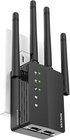 1200Mbps Dual Band 5GHz/2.4GHz WiFi Extender, WiFi Extender Signal Booster, 12880 Sq.Ft Coverage, 105-Device Support, Setup for Home & Outdoor Use, Black in Saudi Arabia