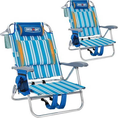 Overmont Low Beach Chair with Cooler Bag - 6-Positions Lay Flat with Ergonomic Armrests- Wide Seat with Lumbar Support, Towel Holder- Heavy-Duty 330lbs Support- Perfect for Summer, Travel & Relaxation in Saudi Arabia