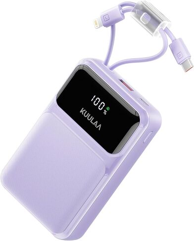 شاحن Kuulaa المحمول مع كابلات مدمجة 20000 مللي أمبير في الساعة، بنك طاقة للسفر مع شاشة LED، حزمة بطارية شحن سريع 22.5 وات لهاتف iPhone 17 16 15 14 13 12 Android in Kuwait