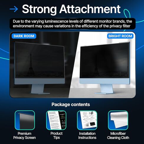 فلتر شاشة خصوصية الكمبيوتر من VINTEZ أكريليك مقاس 24 بوصة متوافق مع iMac مقاس 24 بوصة (2021، 2022، 2023، 2024، M1، M3، M4) - 21.5 بوصة × 12.6 بوصة (547 × 320 مم) - نوع تعليق إطار الشاشة in Saudi Arabia