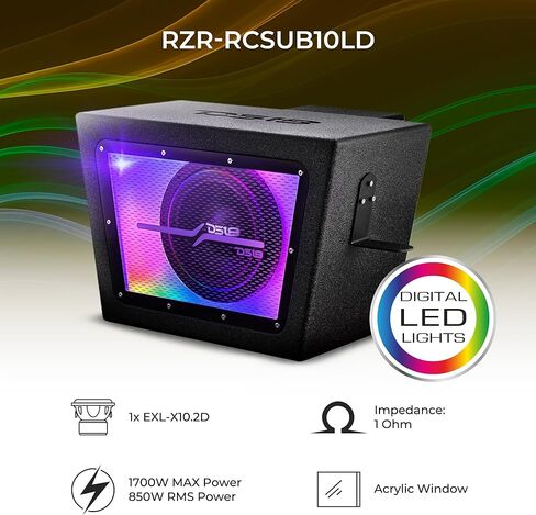 DS18 RZR-RCSUB10LD 10" Bandpass Subwoofer Cargo Box with Preloaded 10" Subwoofer & Digital LED Lights – Fits Polaris RZR PRO & XP – 850W RMS, 1700W Max – Trail-Ready Audio Upgrade in Saudi Arabia