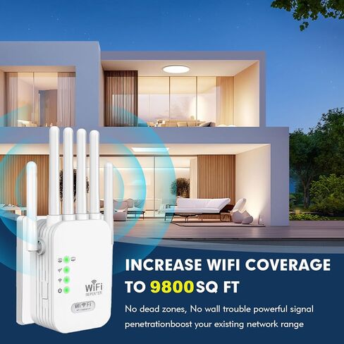 WiFi Extenders Signal Booster for Home - 300Mbps 2.4GHz WiFi Booster and Signal Amplifier with 6 Antennas, 9,800 Sq.ft Coverage, Easy Setup, Ethernet Port, WPA2 Security - White in Saudi Arabia