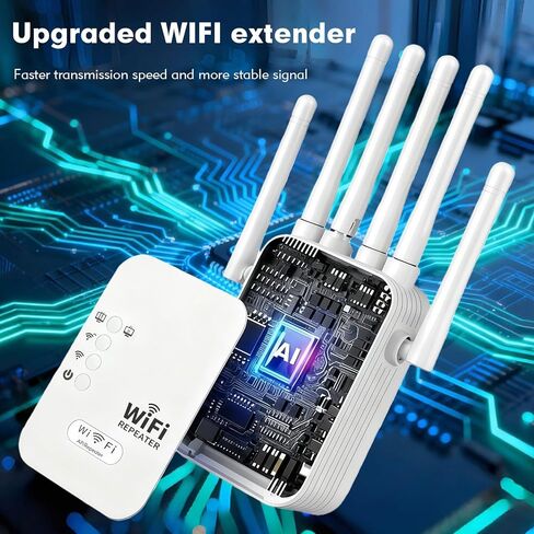 WiFi Extenders Signal Booster for Home - 300Mbps 2.4GHz WiFi Booster and Signal Amplifier with 6 Antennas, 9,800 Sq.ft Coverage, Easy Setup, Ethernet Port, WPA2 Security - White in Saudi Arabia