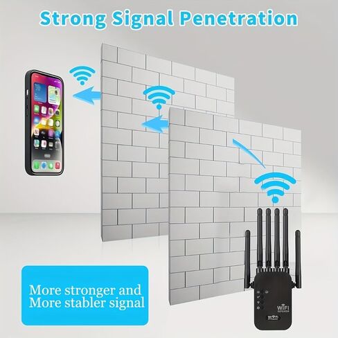 معزز إشارة موسع WiFi، نطاق مزدوج 5 جيجا هرتز/2.4 جيجا هرتز، موسع WiFi - سرعة 1200 ميجا بت في الثانية، 6 هوائيات عالية الكسب، WPA2، يدعم أكثر من 150 جهازًا (أسود أمريكي) in Saudi Arabia