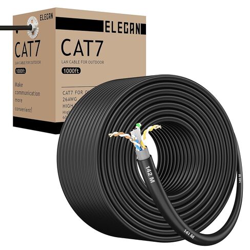 Elecan CAT 7 Outdoor Ethernet Cable Bulk 500 Ft –Easy Pull Box, S/FTP High-Speed Long Network Internet RJ45 LAN Patch Wire, Shielded OFC Copper,UV LLDPE Waterproof Direct Burial for Gaming Routers PoE in Saudi Arabia