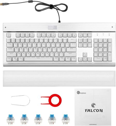 HUO JI E-Yooso Z-77 RGB Mechanical Gaming Keyboard, Programmable RGB Backlit, Blue Switches,Wrist Rest, 104 Keys Anti Ghosting, White in Saudi Arabia