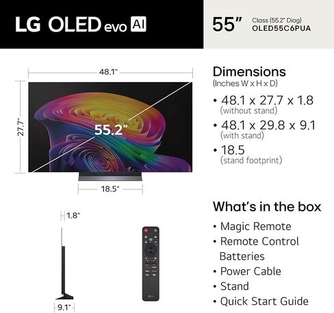 تلفزيون LG 55 بوصة فئة OLED evo AI 4K C6 Series تلفزيون ذكي مع Dolby Atmos، Dolby Vision، HDR10، AI Super Upscaling 4K، وضع Filmmaker، Wow Orchestra، متوافق مع Alexa (OLED55C6PUA، 2026) in Saudi Arabia