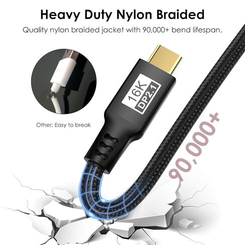 كابل USB C معتمد من VESA بسرعة 80 جيجابت في الثانية إلى DisplayPort 2.1 بطول 10 أقدام، ثنائي الاتجاه، 8K@240 هرتز، 4K@960 هرتز، USB C إلى DP 2.1 لأجهزة iPhone 17 وMacBook Pro وOdyssey G8-9 وMac mini وThunderbolt 5/4 إلى DisplayPort in Kuwait