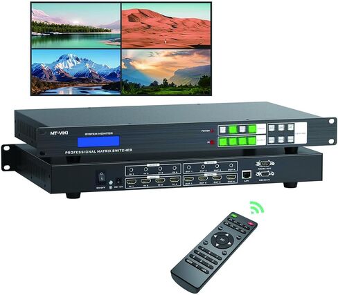 MT-VIKI 4K@60Hz HDMI Matrix Switcher Splitter 4X4 w/Web GUI+Audio, HDMI 2.0, HDCP 2.2, 4:4:4, 18 Gbps, EDID, APP, RS232, LAN, Rack Mount Switcher (4 in 4 Out) in Saudi Arabia