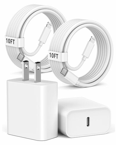 [معتمد من Apple MFi] شاحن iPhone سريع بطول 10 أقدام، شاحن طويل للغاية شحن سريع 2 حزمة 20 وات USB C شاحن كتلة التوصيل 10 أقدام سلك كابل لايتنينج لهاتف Apple iPhone 14/Pro/Pro Max/Plus/13/12/11/XS/XR/X/SE in Saudi Arabia